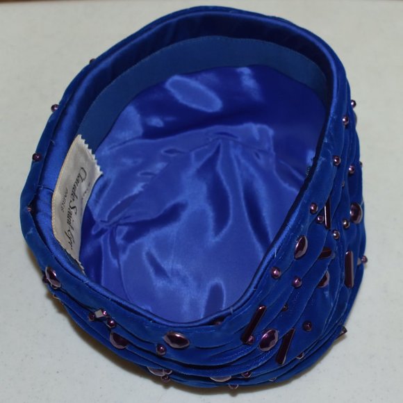 Vintage Blue Claude Saint-Cyr Reproduction Pillbox Hat Purple Accents Turban - Picture 11 of 13